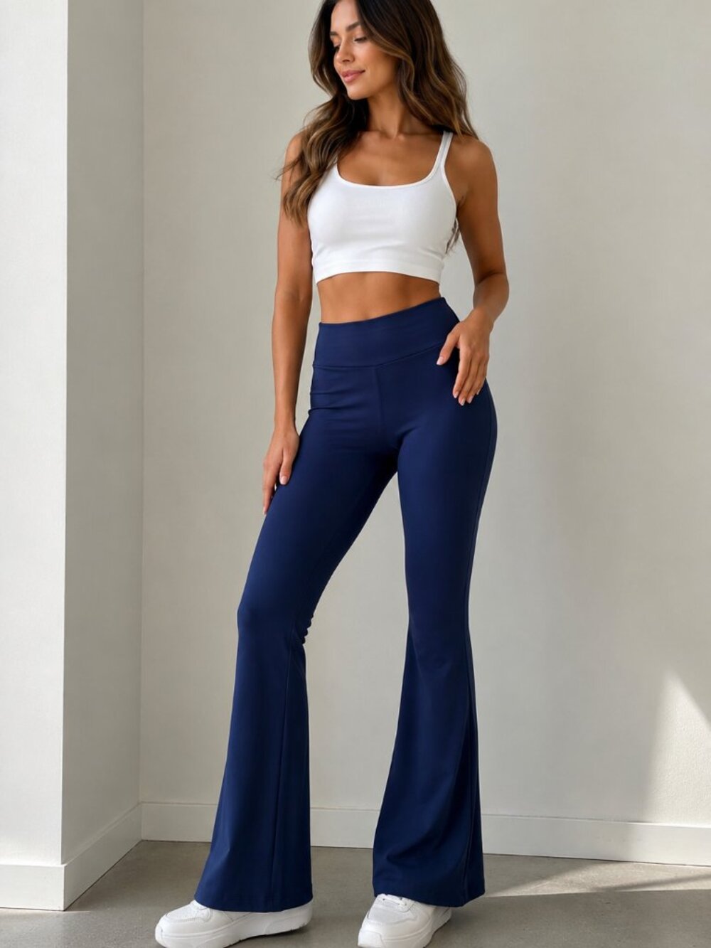 Navy Blue Flare Yoga Pants Women High Waist Stretch Athleisure Size P